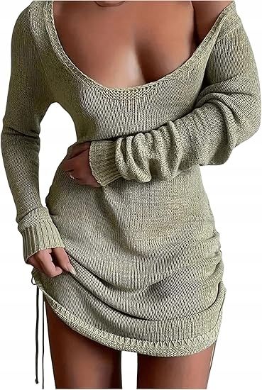 Shein sukienka letnia mini zielona na co dzień z długim rękawem 40/42 1łyl
