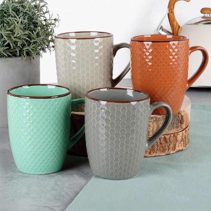 Zestaw 4 Kubków Ceramicznych Do Kawy Herbaty 400ml Dekoracyjne Mebliva