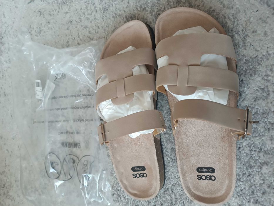Nowe klapki ASOS 42/43 na korku,beżowe