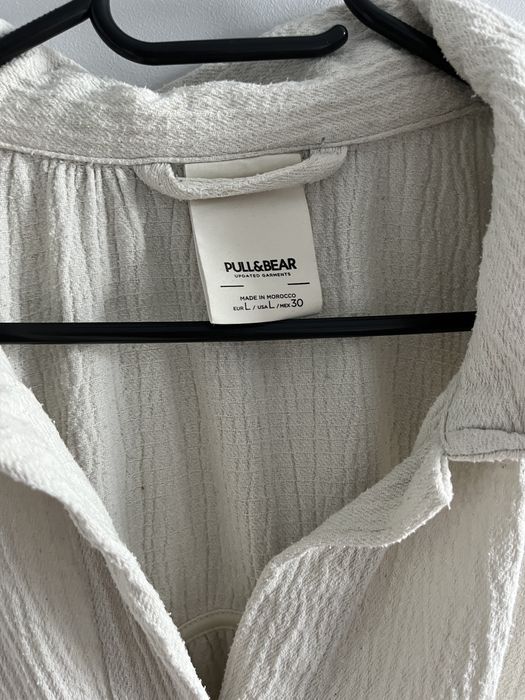 Biała kremowa duża szeroka muślinowa prążkowana koszula oversize unise