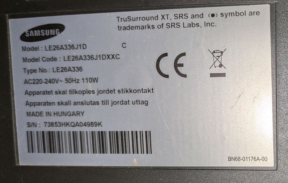 Samsung TV 26" (66cm) model LE26A336J1D64552978646913124