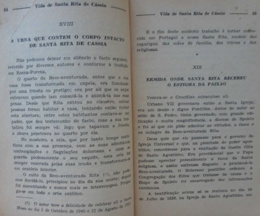 Vida de Santa Rita de Cássia (e Devocionário) - 1ª Edição 1971