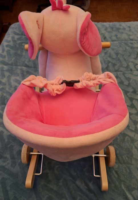 Carrinho e baloiço elefante rosa