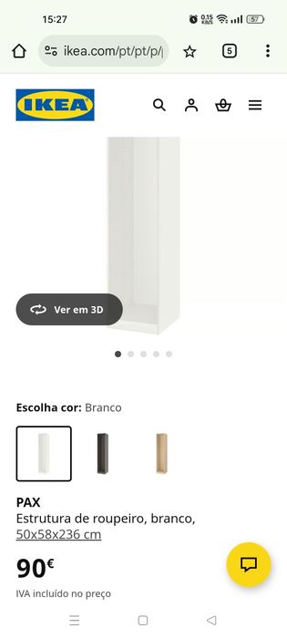 Roupeiro IKEA PAX com porta, 50x60x236cm, em bom estado