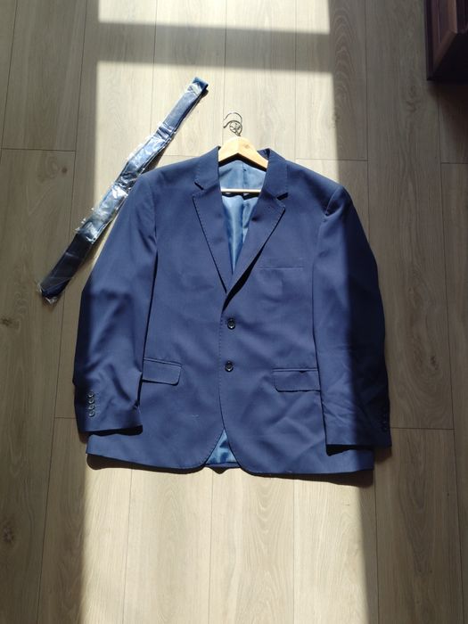 Męska Wełniana Granatowa Marynarka Slim Bruno Zinger