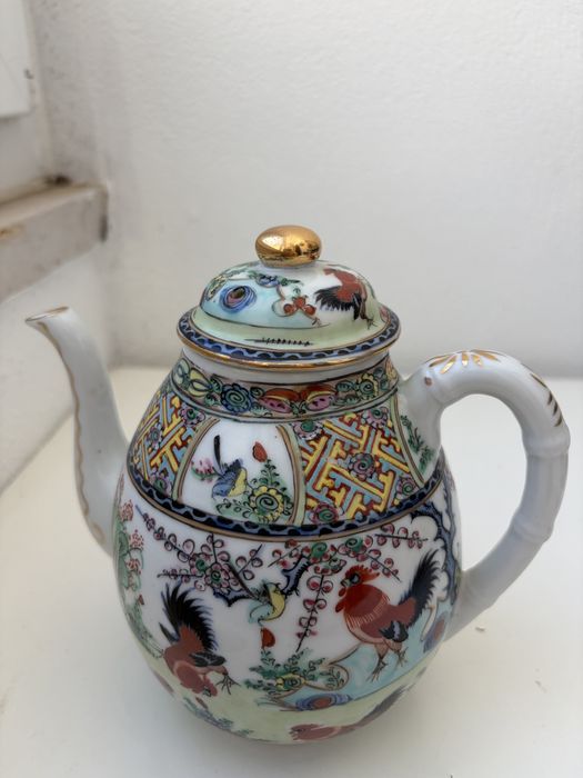 2 peças bule de chá chinês porcelana antiga