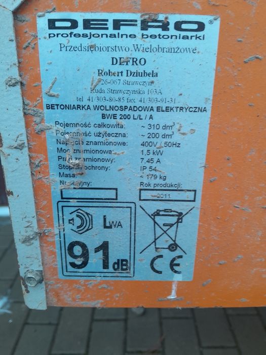 Betoniarka Defro 310/200l super stan