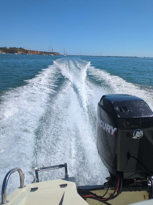 barco desportivo, barco de pesca com Mercury de 100 cv e reboque