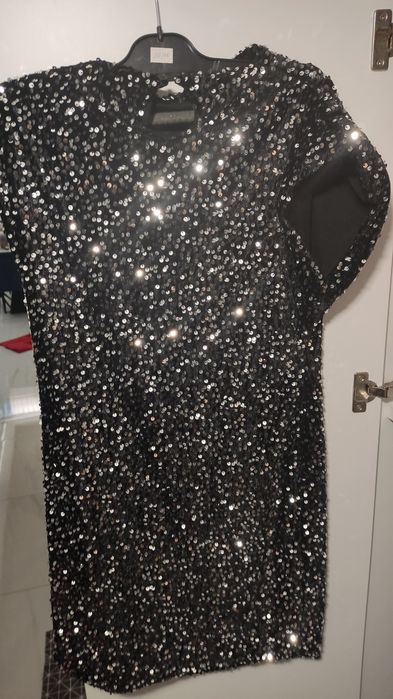 Sukienka czarna cekiny srebrne S M L