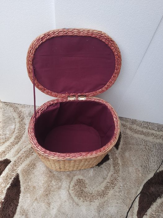 Kosz wiklinowy kosz boho z pokrywa pufa na skarby na pranie zabawki