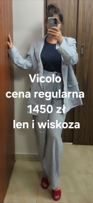 Błękitny niebieski garnitur Vicolo len wiskoza