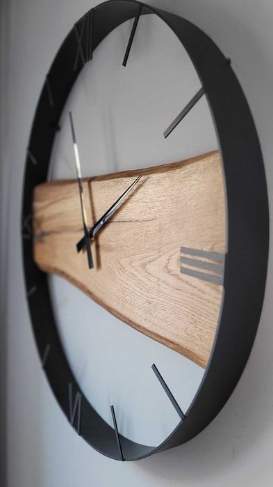Zegar ścienny 60cm naturalne drewno dębowe. Loft, Rękodzieło Prezent
