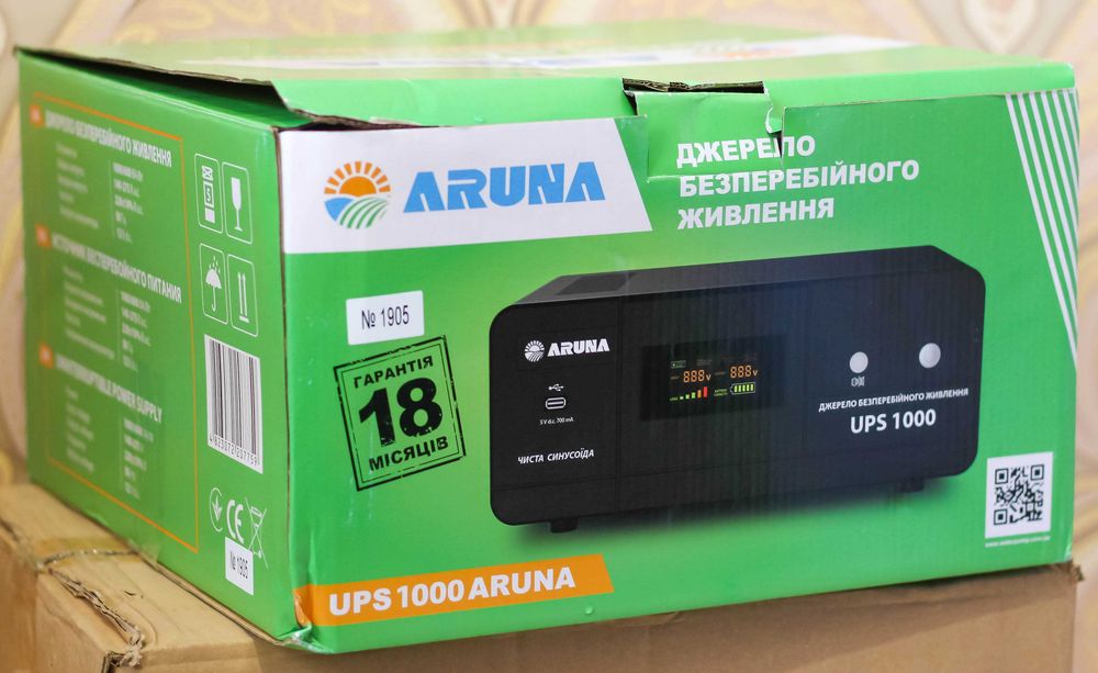 Комплект ДБЖ ARUNA UPS 1000 та АКБ GEL 120Ah Чиста синусоїда для котла