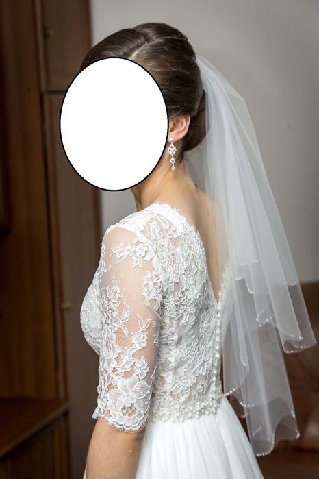Suknia ślubna z rękawem 1/2 La Perla Sposa Koronka/Koder/Muślin/ 36/38