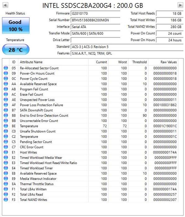 SSD Intel DC S3710 200GB Enterprise - Saúde 100%