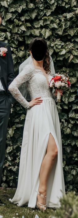 Suknia ślubna Ms Moda Aurelia - koronka, długi rękaw