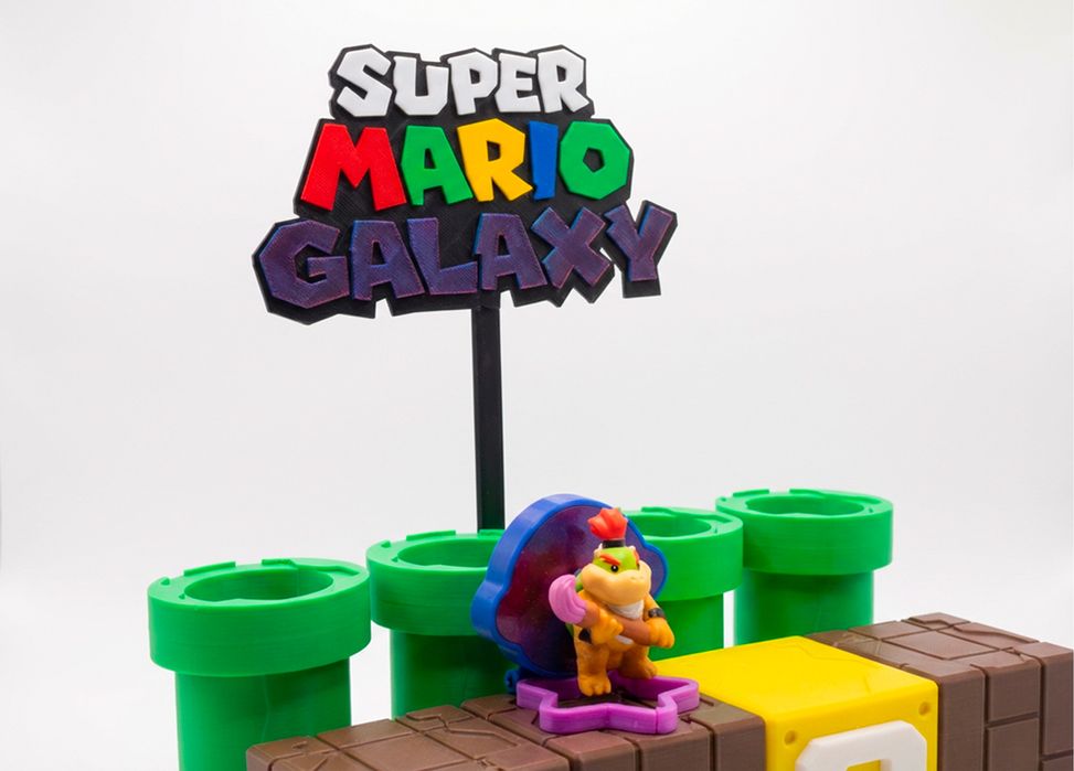 Expositor para Coleção Mario McDonald's | Display Temática Super Mario com Logo Galaxy e Encaixe de Segurança