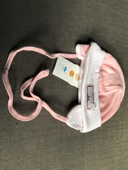 Czapeczka niemowlęca 38-40 cm wiązana na uszy nowa Barbaras różowa