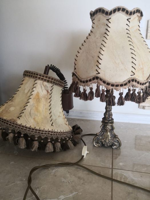 Zestw: lampy abażurowe ze skóry - mosieżne