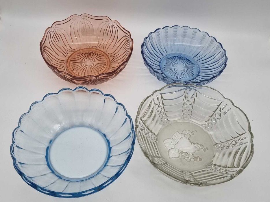 4x misa szkło prasowane Ząbkowice Hortensja Design PRL Art Deco