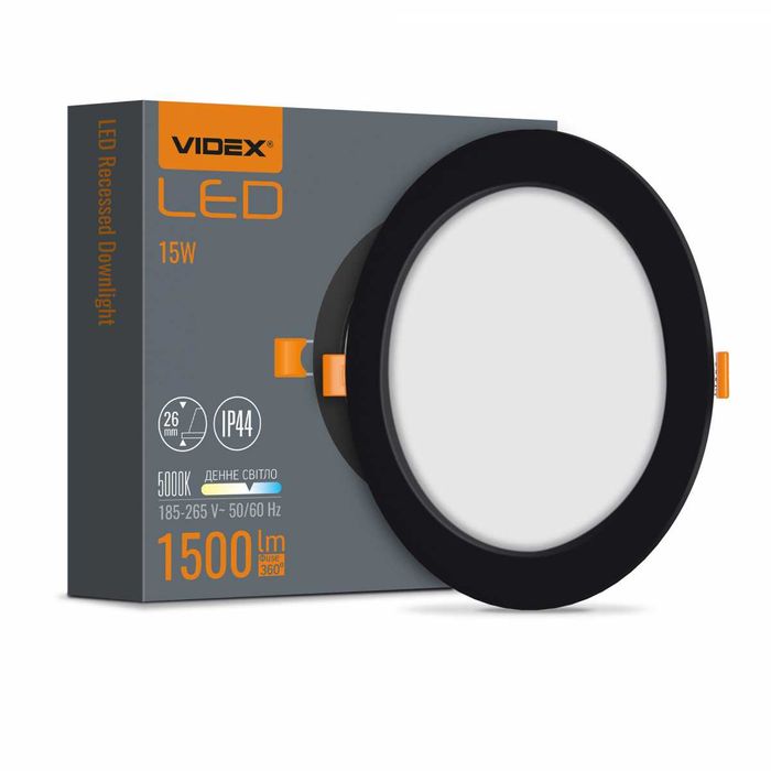 LED світильник Back вбудований круглий VIDEX 15W 5000K Black 27867