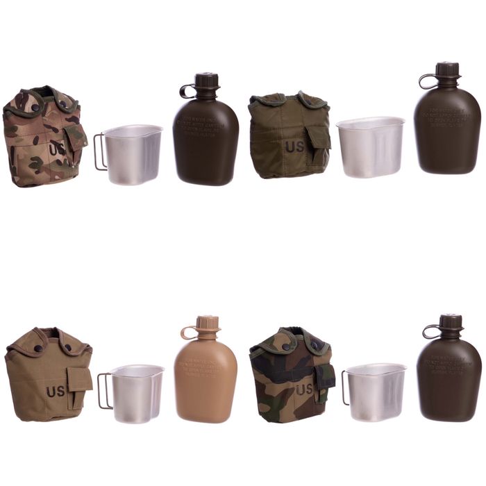 Фляга 1 литр с подстаканником/ Армейская фляга котелок Олива,Хаки, МTP