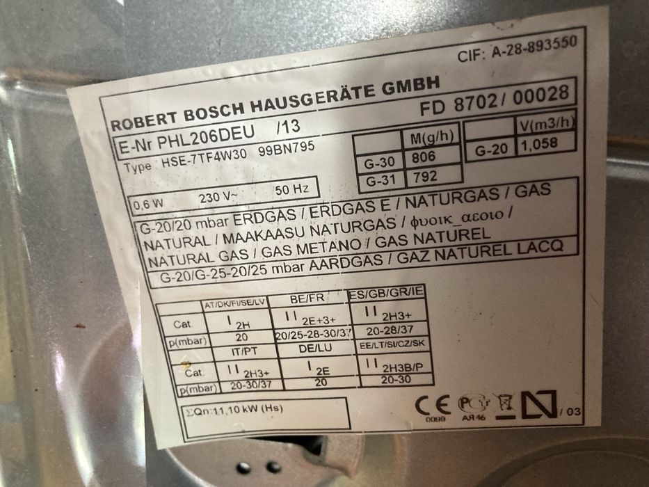 Placa Bosch a gas natural