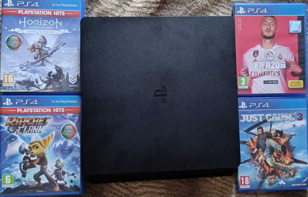 PS4 Slim 1 TB + comando + 4 jogos + caixa original