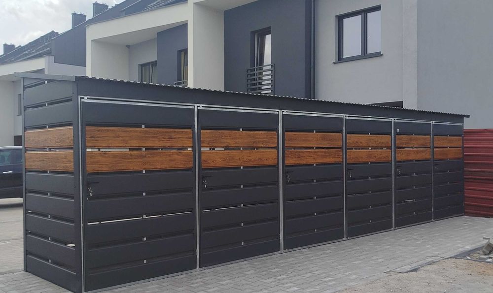 Wiata Śmietnikowa z Paneli HIT GRAFIT + ZŁOTY DĄB Każdy Wymiar