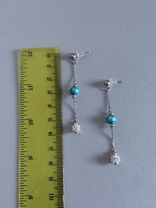 Серебряные длинные серьги висюльки сережки 925 с камнями Swarovski