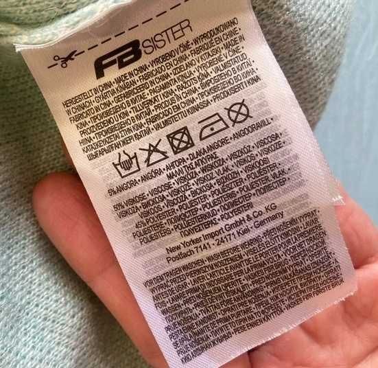 Nowy fisbone sweter frędzle narzutka angora wzory aztec m l 38 40