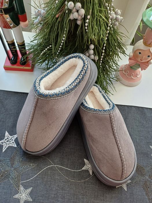 Ciepłe, szare kapcie po domu, rozmiar 37