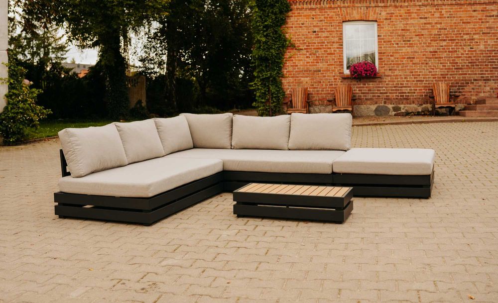 Nowoczesny narożnik ogrodowy + stolik – modułowy komplet Duży zestaw