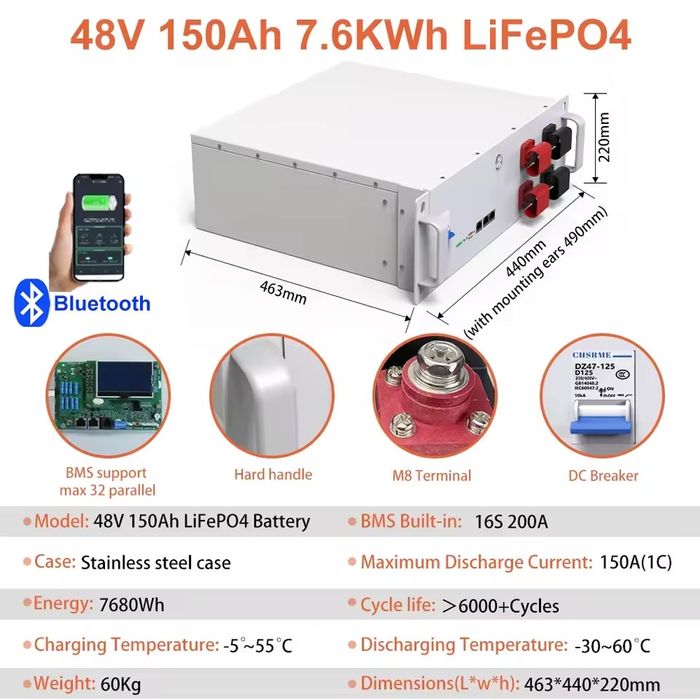 CERRNSS LiFePO4 батарея 48V 100AH