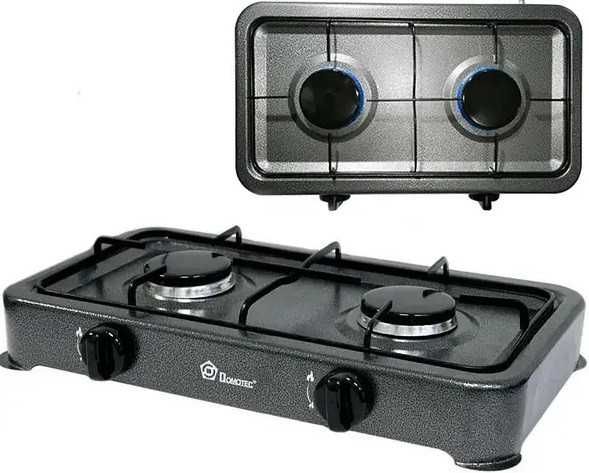 Газова плита настільна 2 конфорки Domotec газовая плита для балонного газу G30 LPG туристична плита з кришкою двухкомфорочная плита