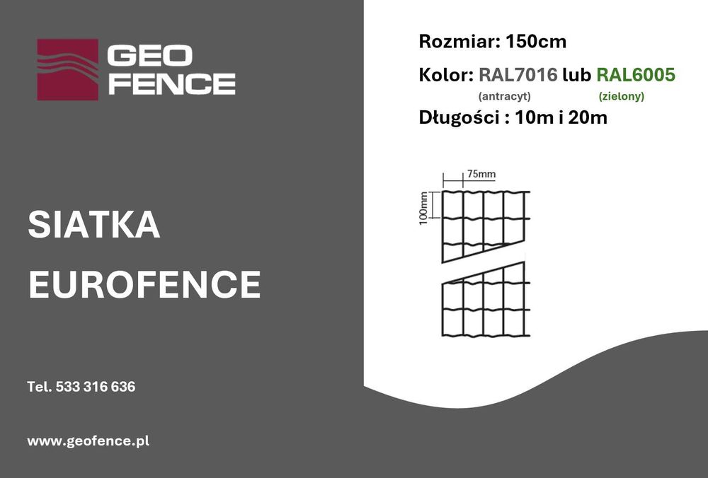 Siatka ogrodzeniowa h=150cm antracyt zielona oczko 100x75 zgrzewana