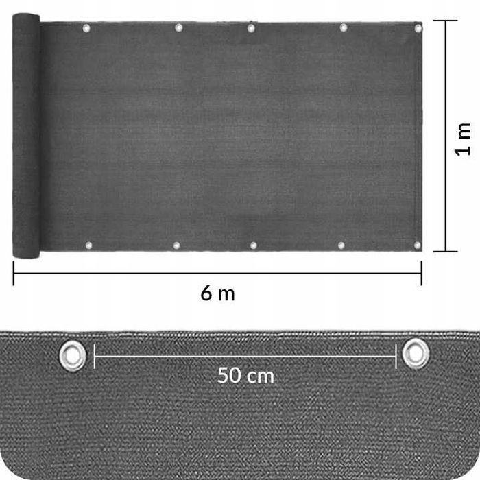 Osłona Balkonowa Tarasowa 1x6m Siatka Przeciwsłoneczna UV 95%