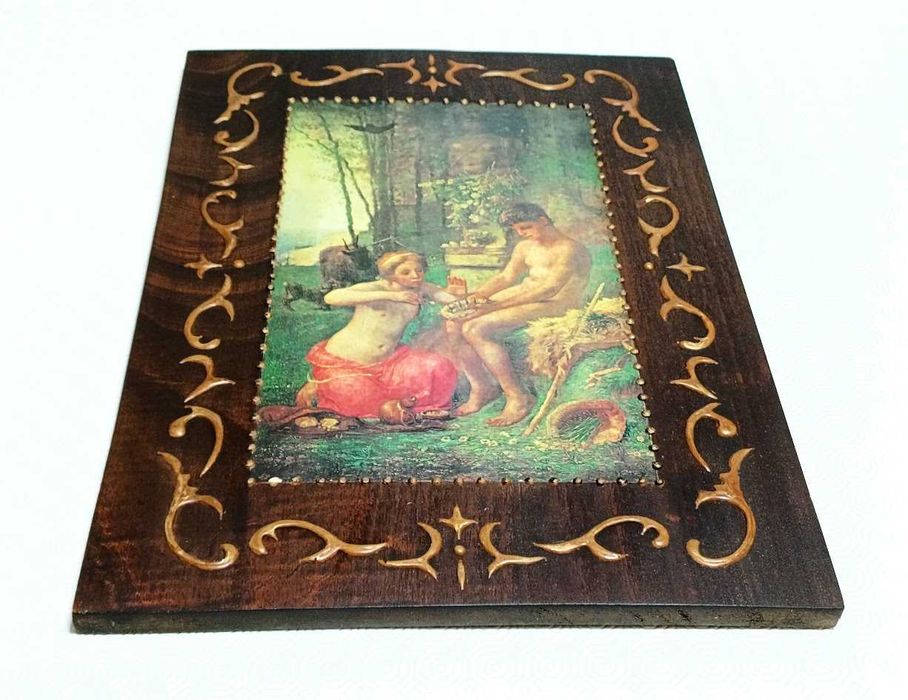 Quadro arte popular madeira com ilustração em papel