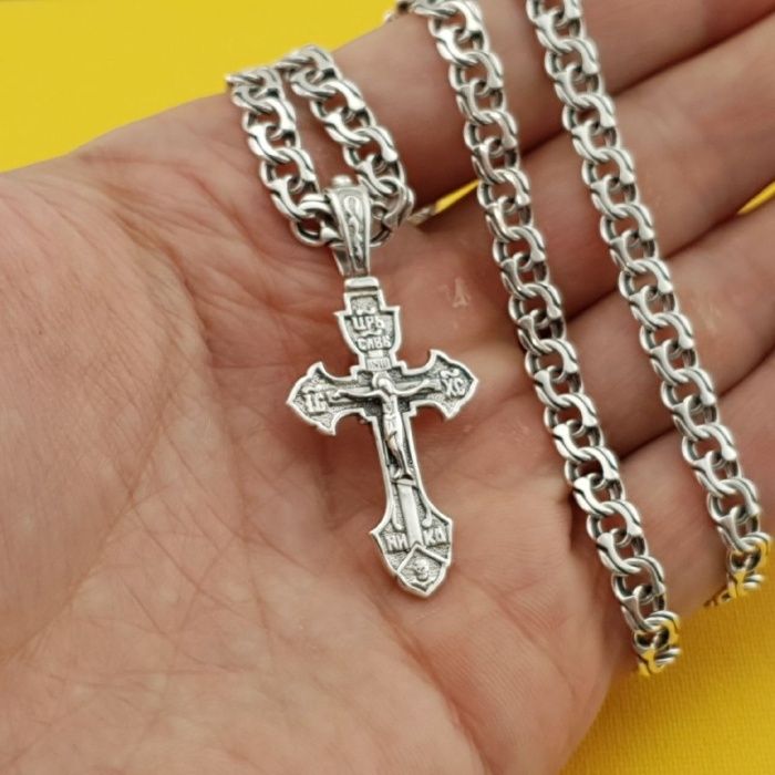 Срібна цепочка Бісмарк чоловіча з хрестиком срібний ланцюжок чоловічий