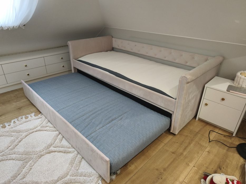 Łóżko wysuwane 90x200 pastelowy róż
