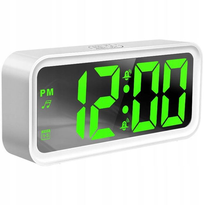 Budzik z termometrem GT087 - Biały, funkcja drzemki, USB, LCD
