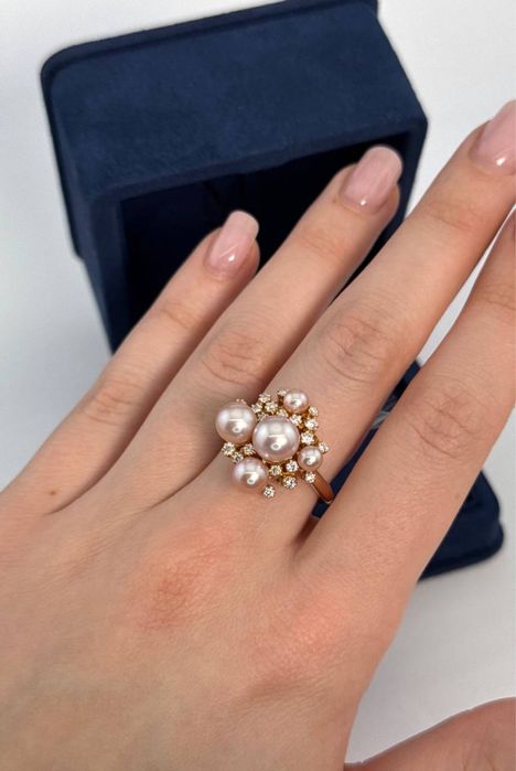 Золота Каблучка Giovanni Ferraris  Оригінал з перлинами та діамантами