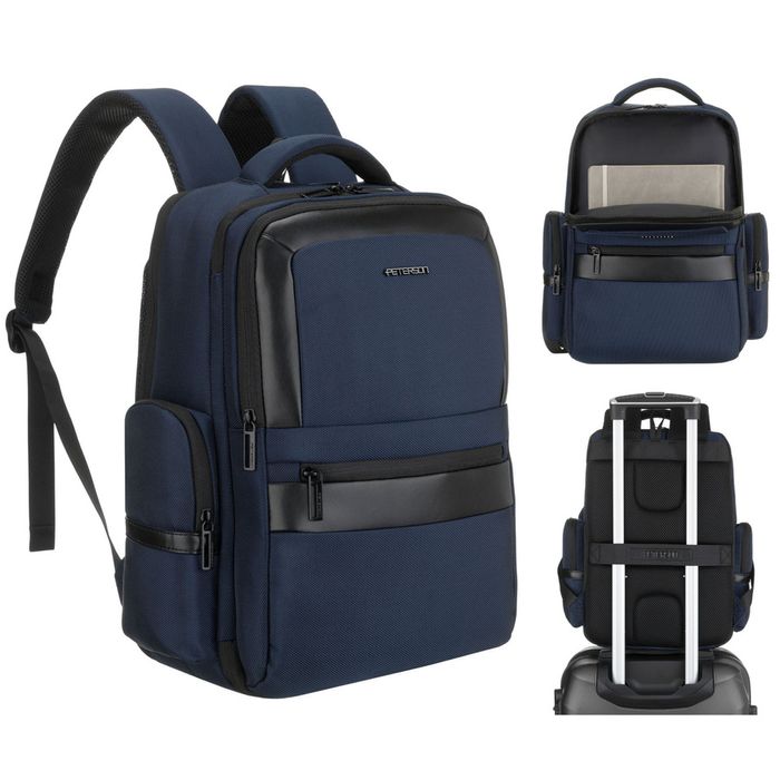 granatowy plecak podróżny z kieszenią na laptopa do 14 cali - peterson