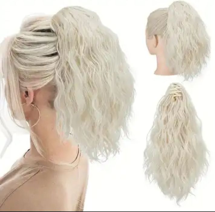 Накладний хвіст шиньйон на крабі.Колір-  білий блондин.