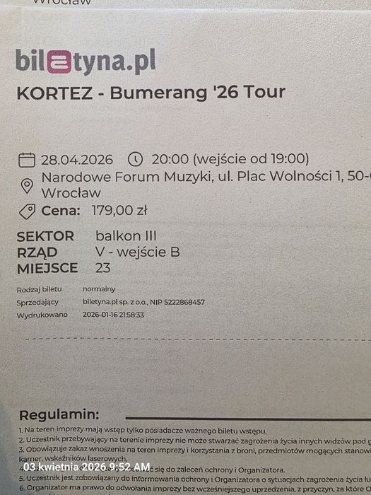 Koncert KORTEZ 28.04.2026.NFM Wrocław