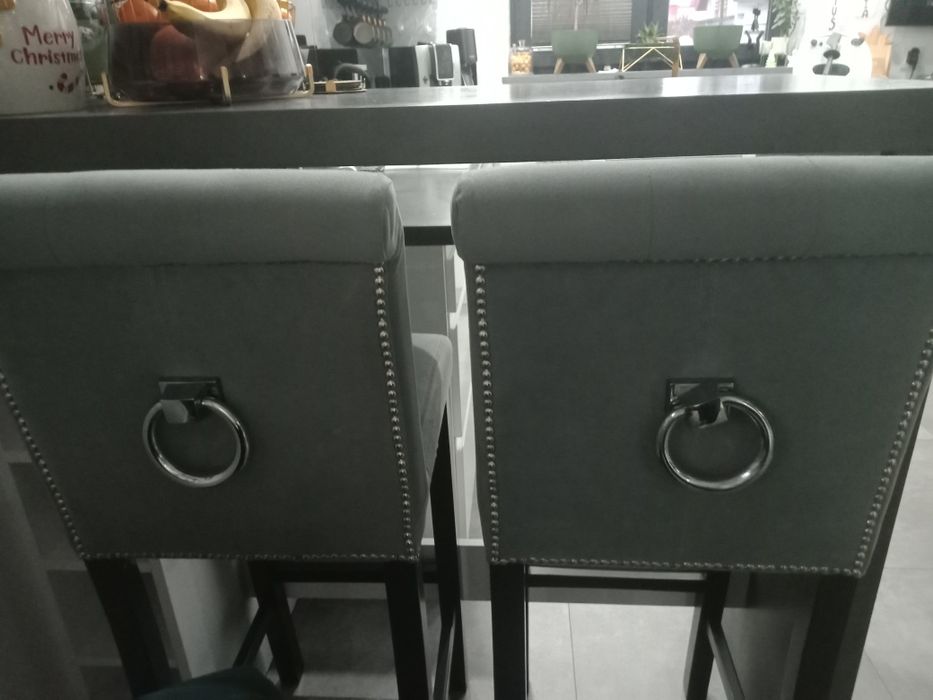 Hoker krzesło komplet Glamour do wyspy 2 sztuki szary