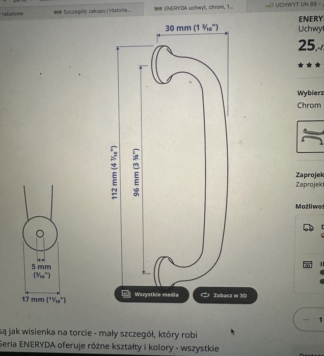 Uchwyt meblowy Ikea eneryda- 2 opak
