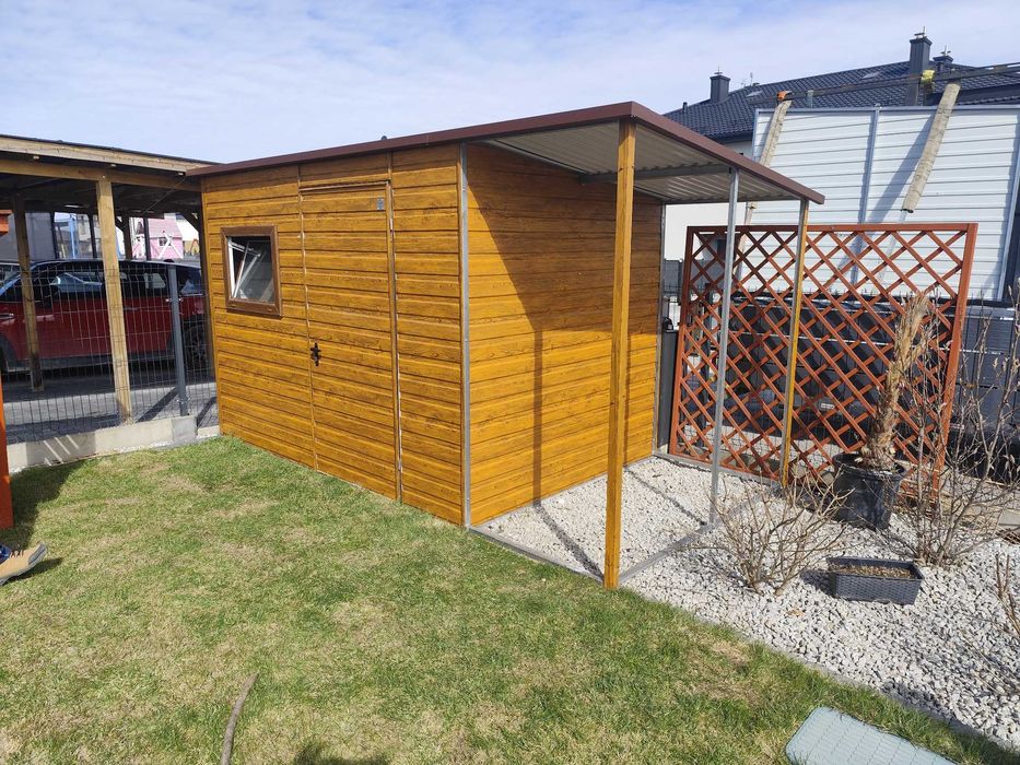 Domek Narzędziowy z Wiatką Schowek Ogrodowy Drewutnia