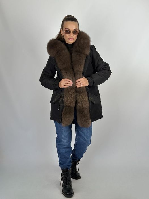 Жіноча зимова чорна парка, куртка з натуральним хутром песця. 42-60 рр