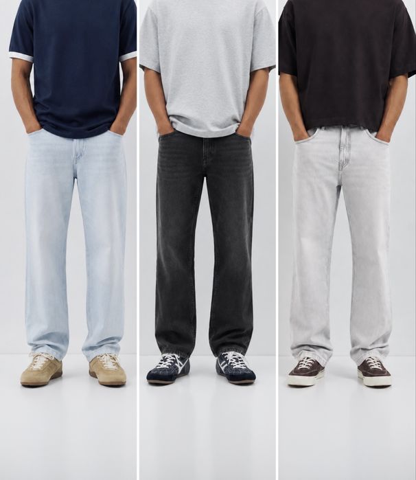 Чоловічі Джинси PULL&BEAR Straight Fit Оригінал Прямые Прямі Джинсы Мужские Черные Серые Голубые Широкие